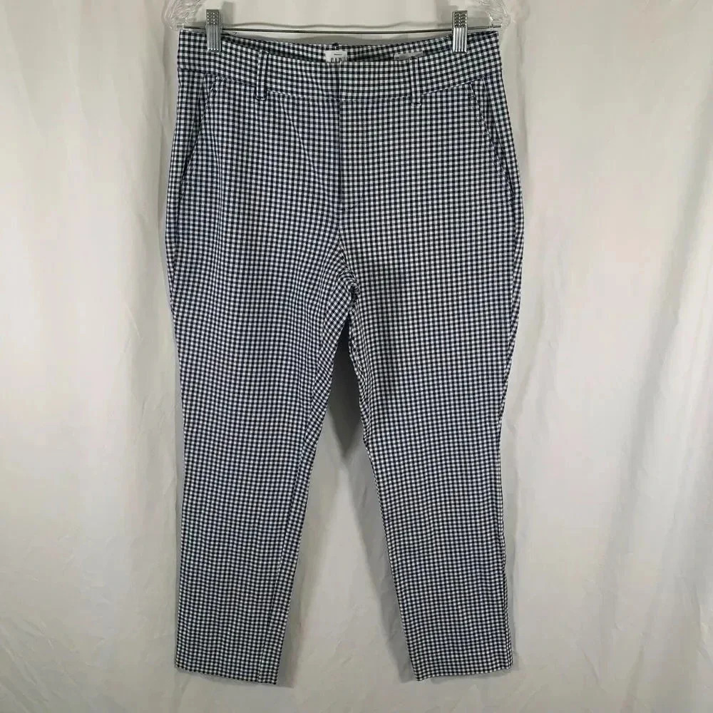 Gap Pants Women's 10 Blue White Plaid Signature Skinny Ankle Cotton Blend